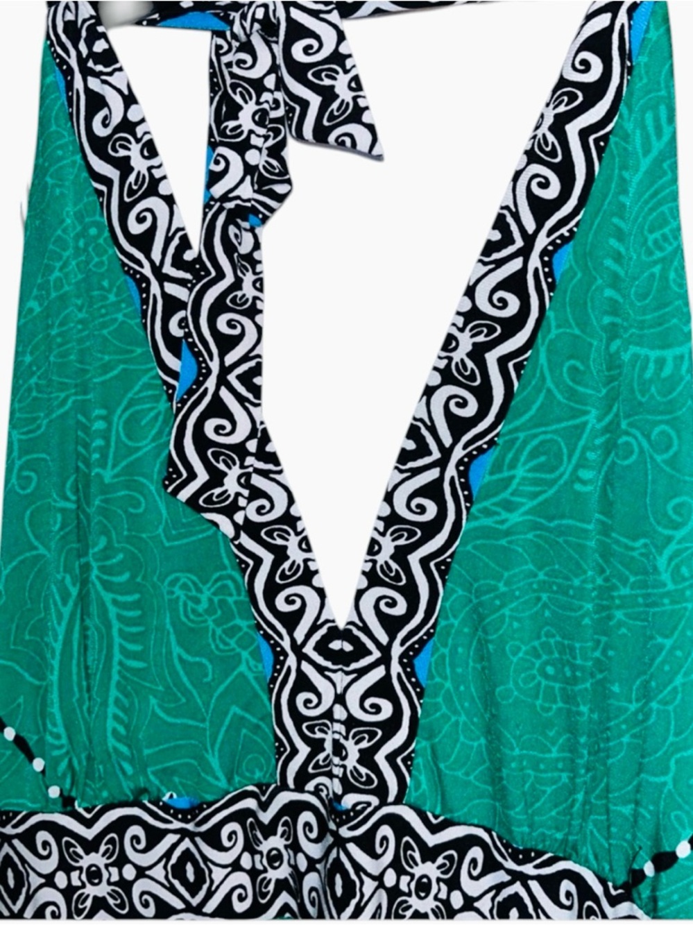Ronni Nicole Green Paisley Halter Boho Chic Maxi Dress Sleeveless Patterned 12 - Picture 4 of 7